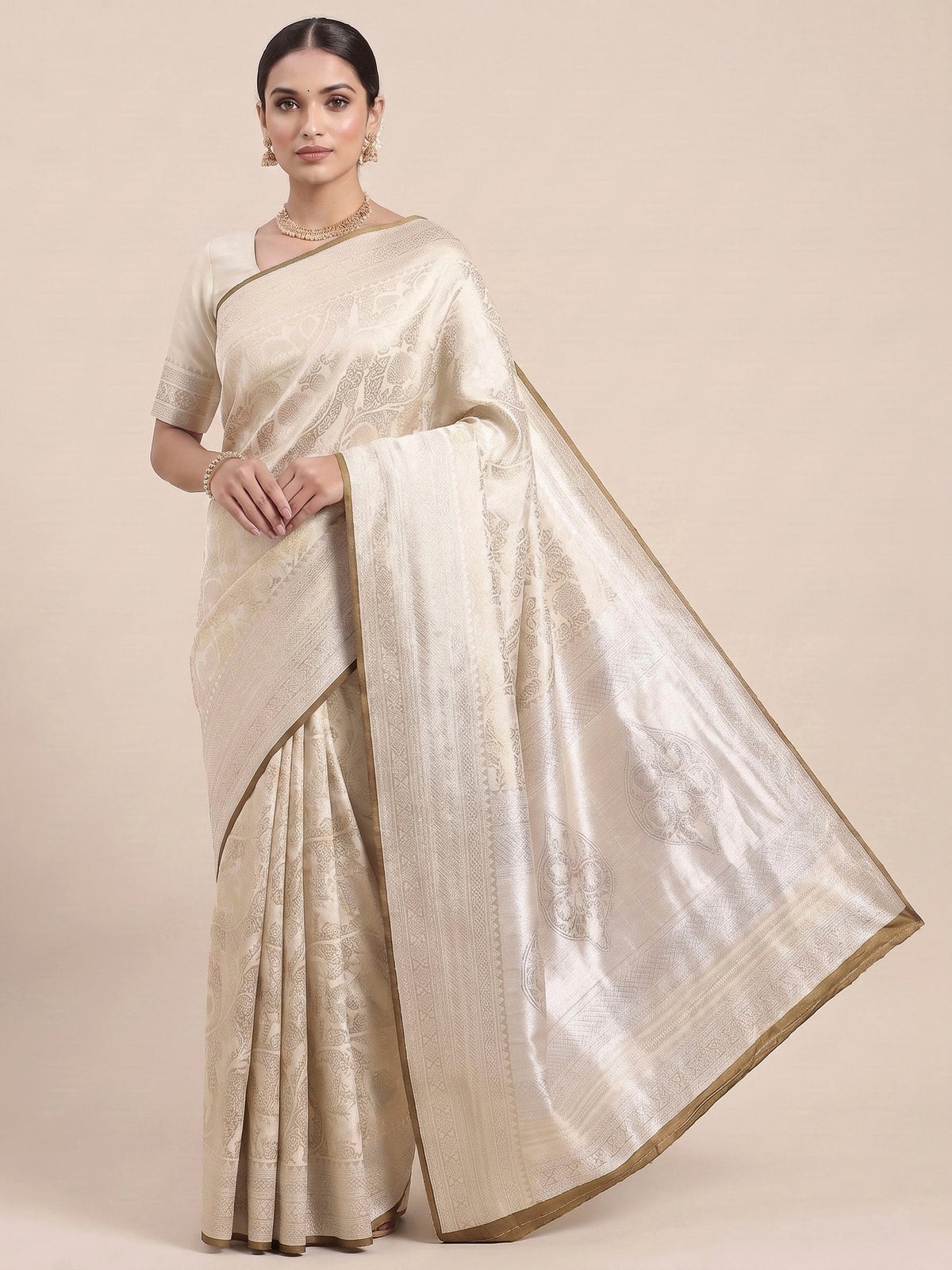 Off White Woven Design Art Silk Kanjivaram Saree