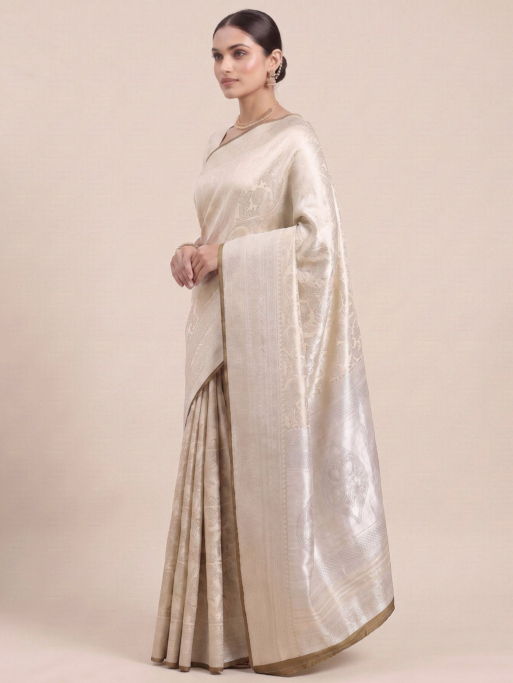 Off White Woven Design Art Silk Kanjivaram Saree