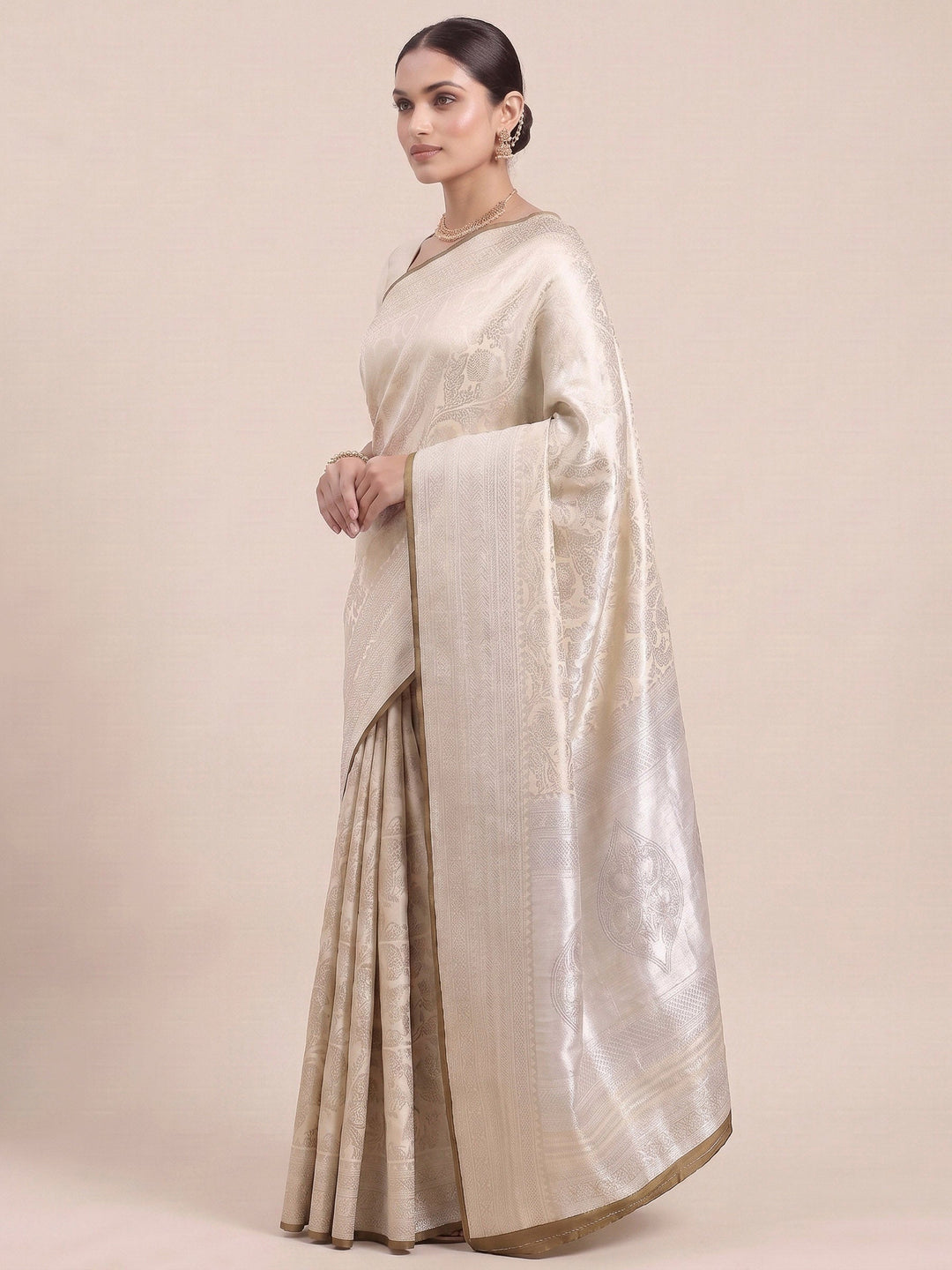 Off White Woven Design Art Silk Kanjivaram Saree