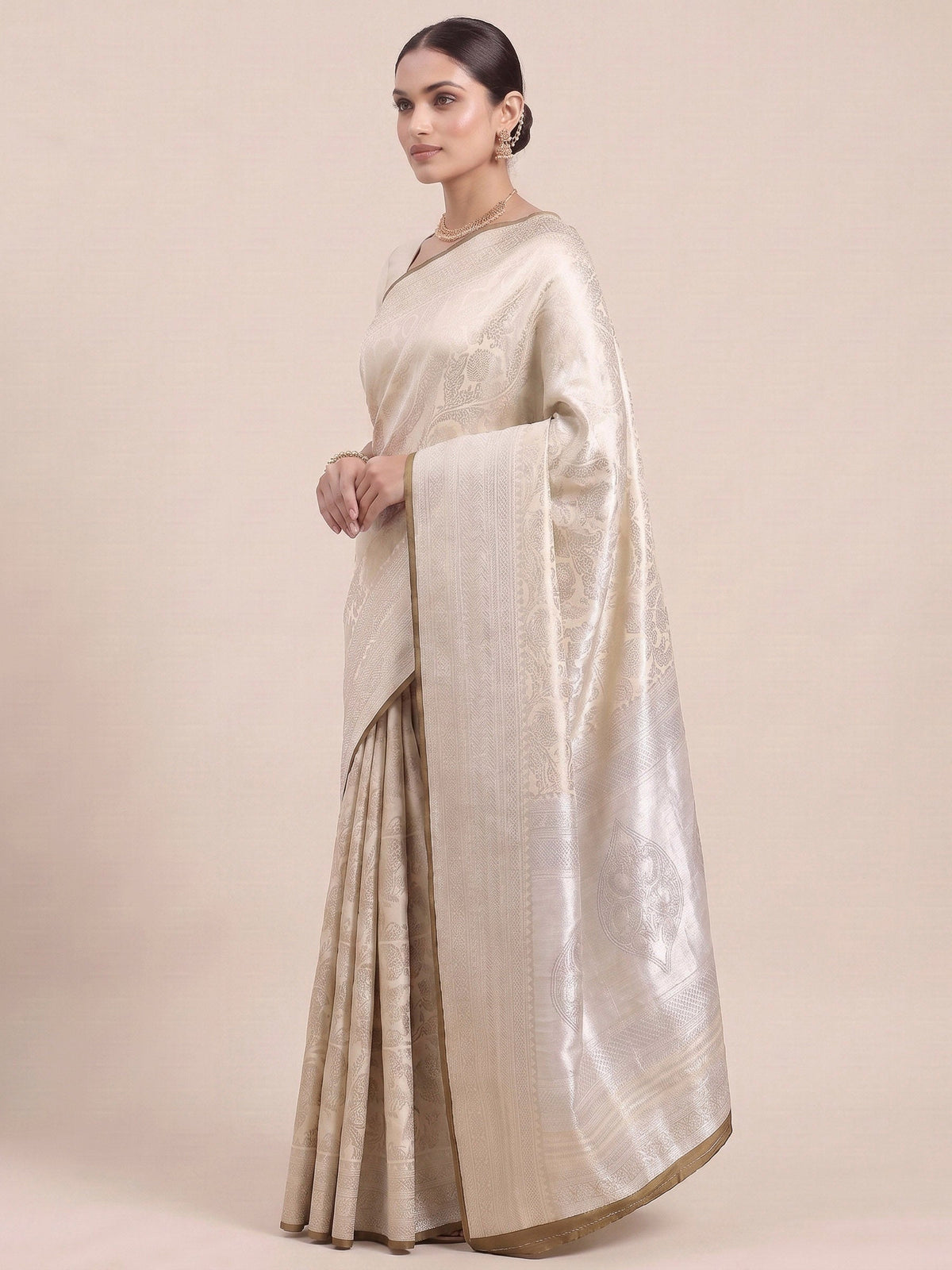 Off White Woven Design Art Silk Kanjivaram Saree