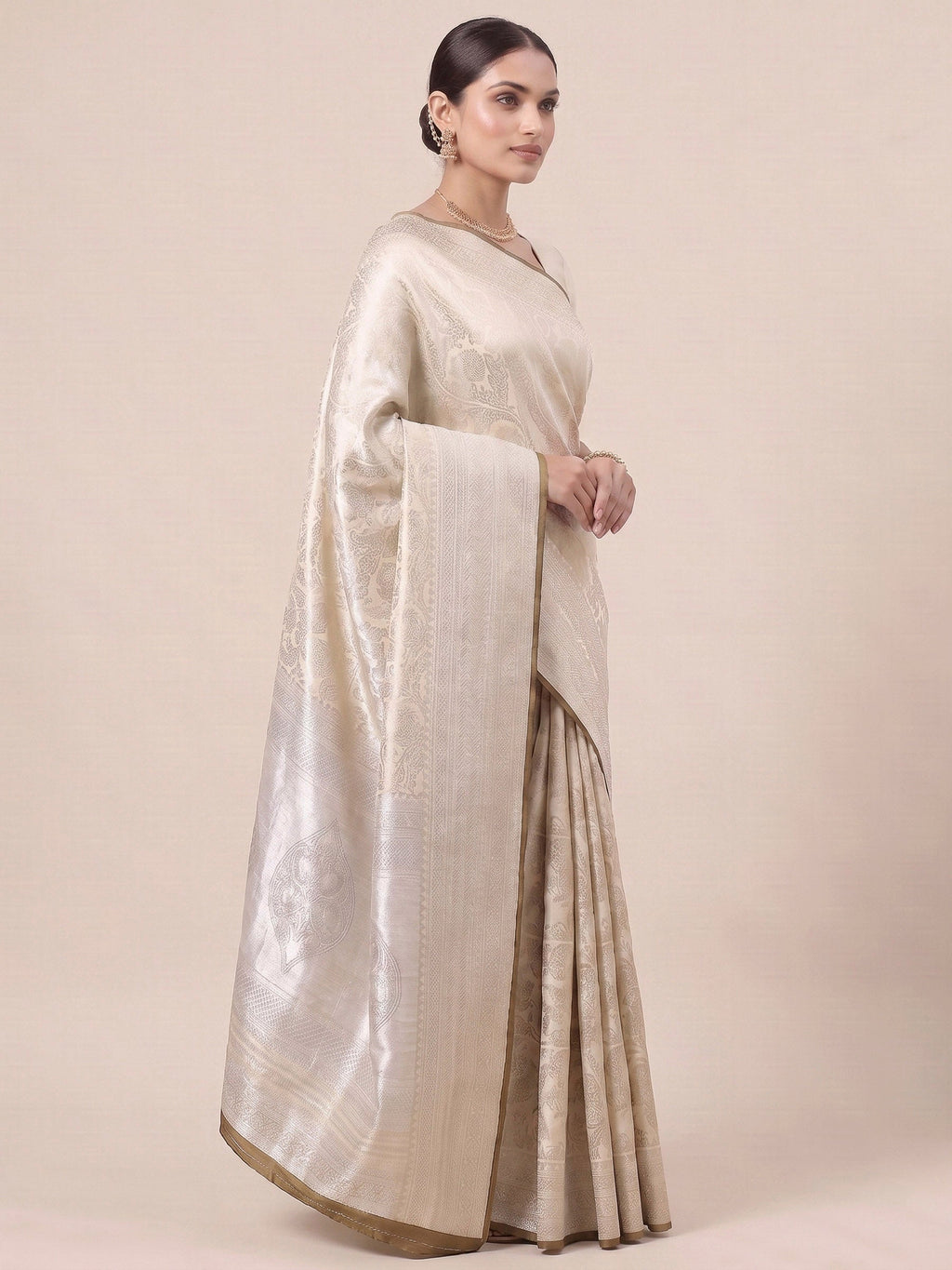 Off White Woven Design Art Silk Kanjivaram Saree