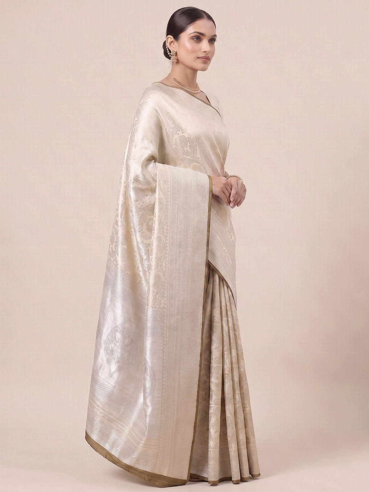 Off White Woven Design Art Silk Kanjivaram Saree
