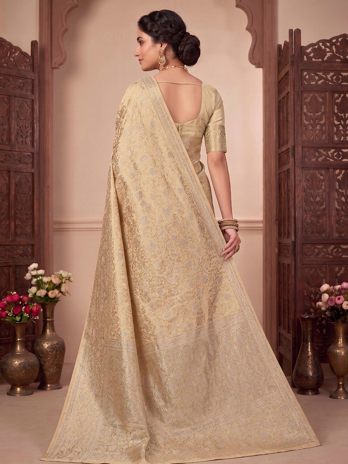 Beige Woven Design Art Silk Kanjivaram Saree