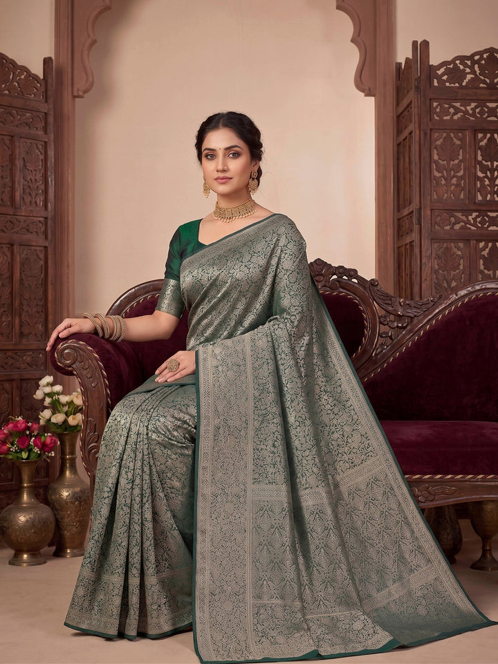 Bottle Green Woven Design Art Silk Kanjivaram Saree