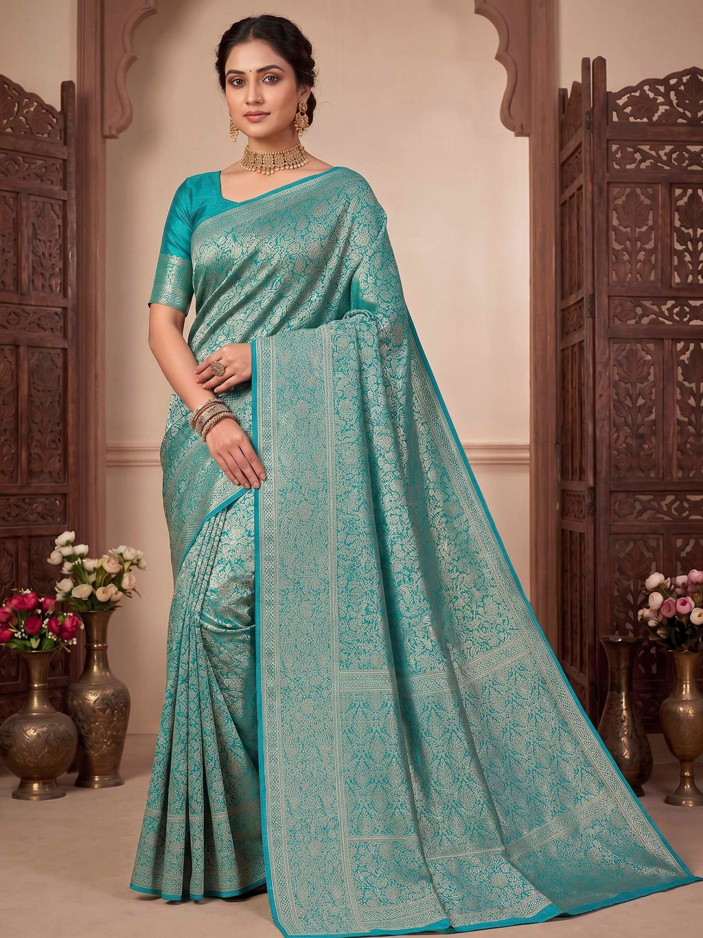 Firozee Woven Design Art Silk Kanjivaram Saree