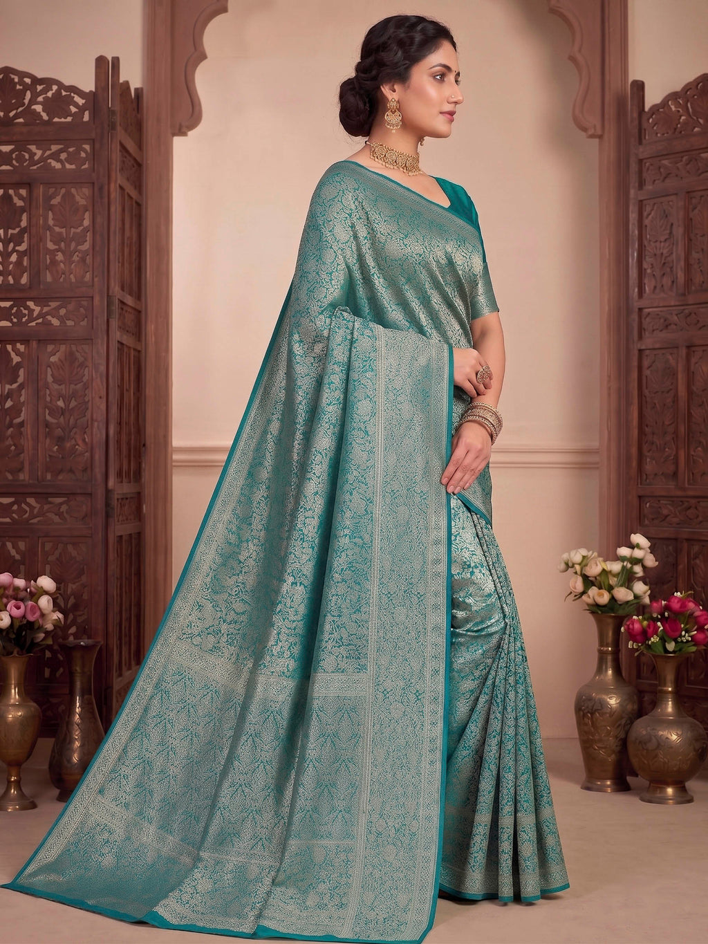 Firozee Woven Design Art Silk Kanjivaram Saree