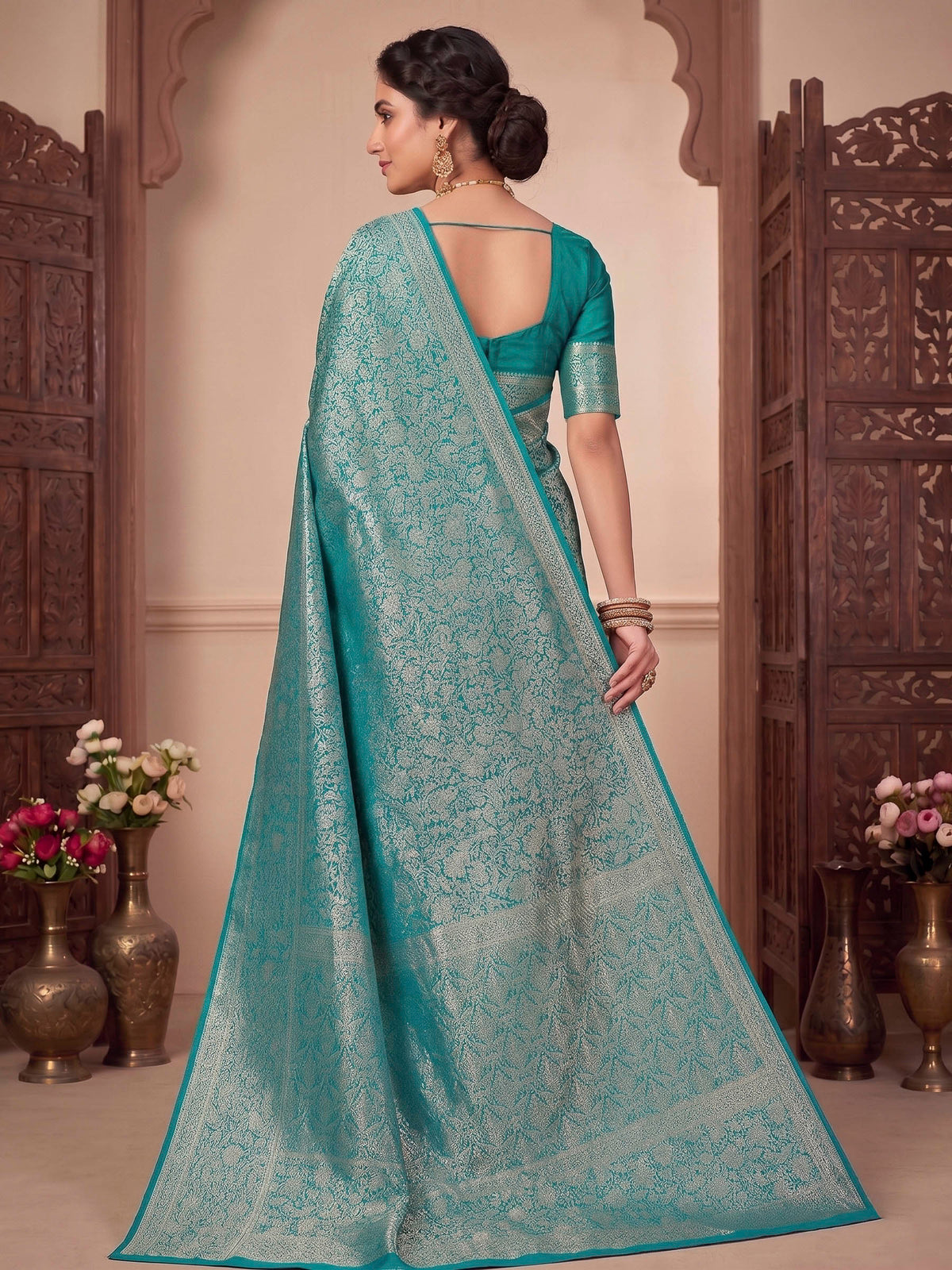 Firozee Woven Design Art Silk Kanjivaram Saree