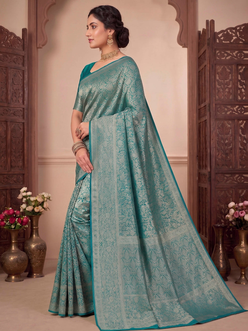 Firozee Woven Design Art Silk Kanjivaram Saree
