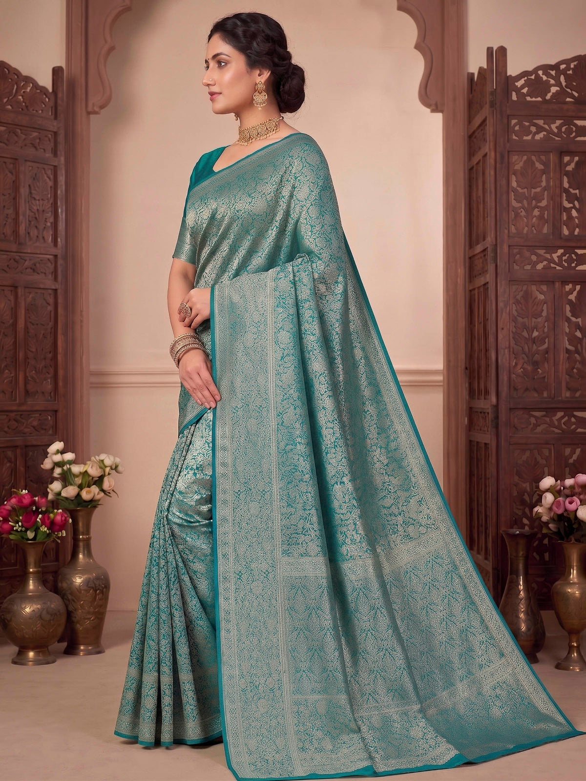 Firozee Woven Design Art Silk Kanjivaram Saree