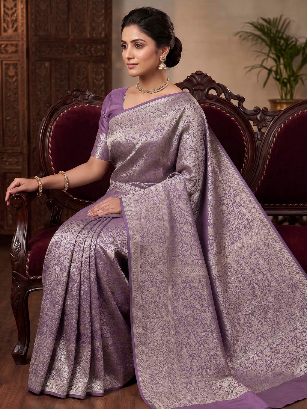 Lavender Woven Design Art Silk Kanjivaram Saree