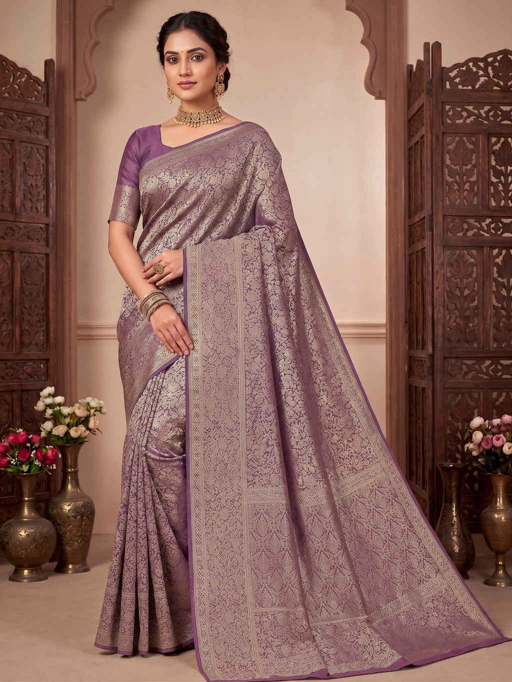 Lavender Woven Design Art Silk Kanjivaram Saree