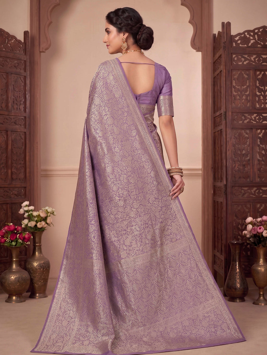 Lavender Woven Design Art Silk Kanjivaram Saree