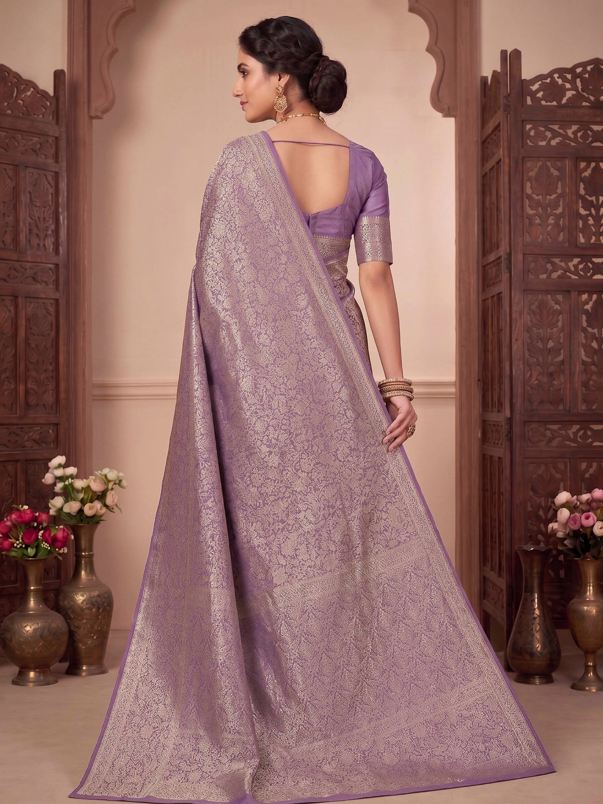 Lavender Woven Design Art Silk Kanjivaram Saree