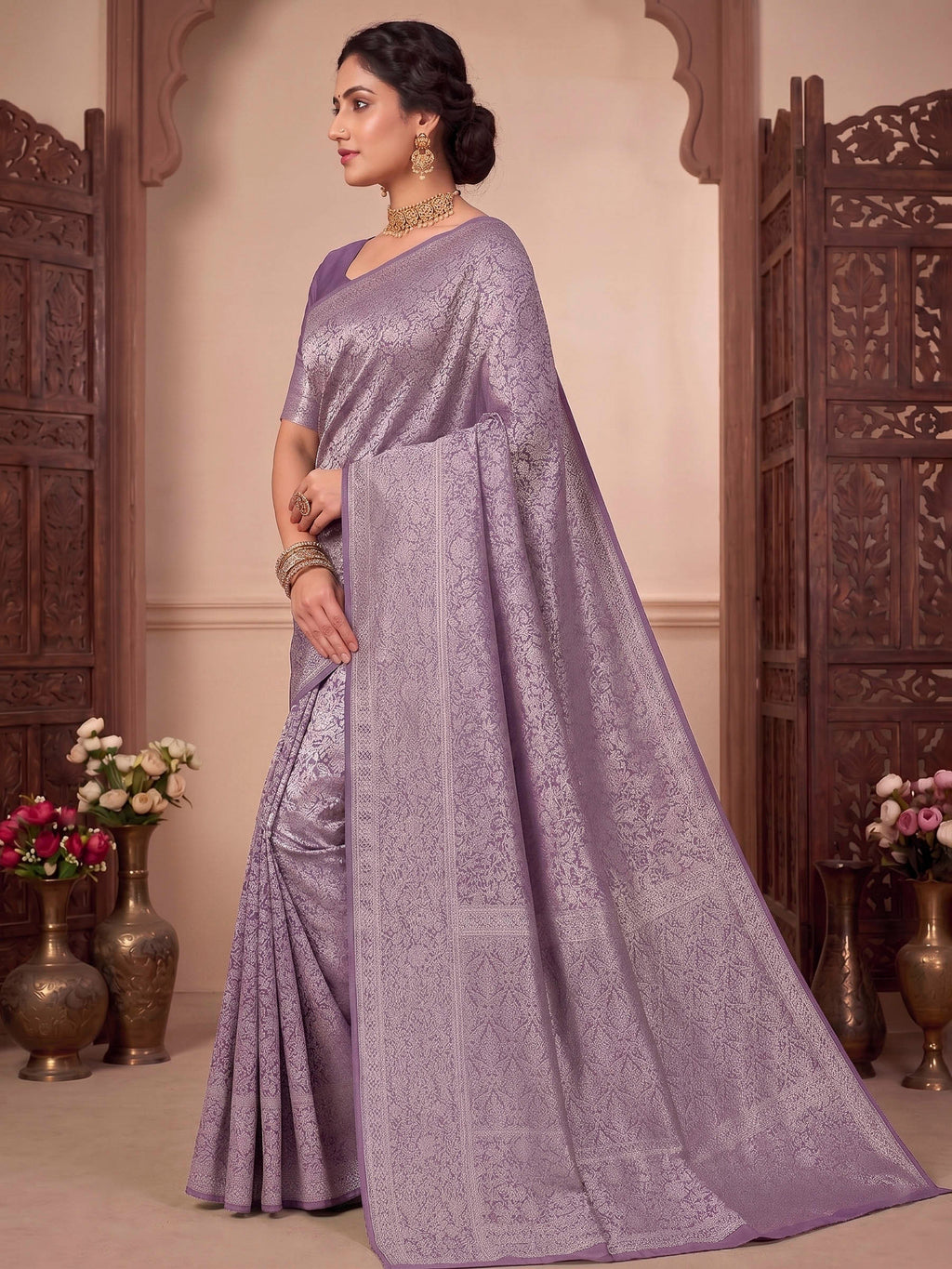 Lavender Woven Design Art Silk Kanjivaram Saree