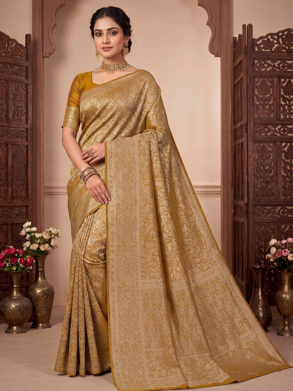 Mustard Woven Design Art Silk Kanjivaram Saree