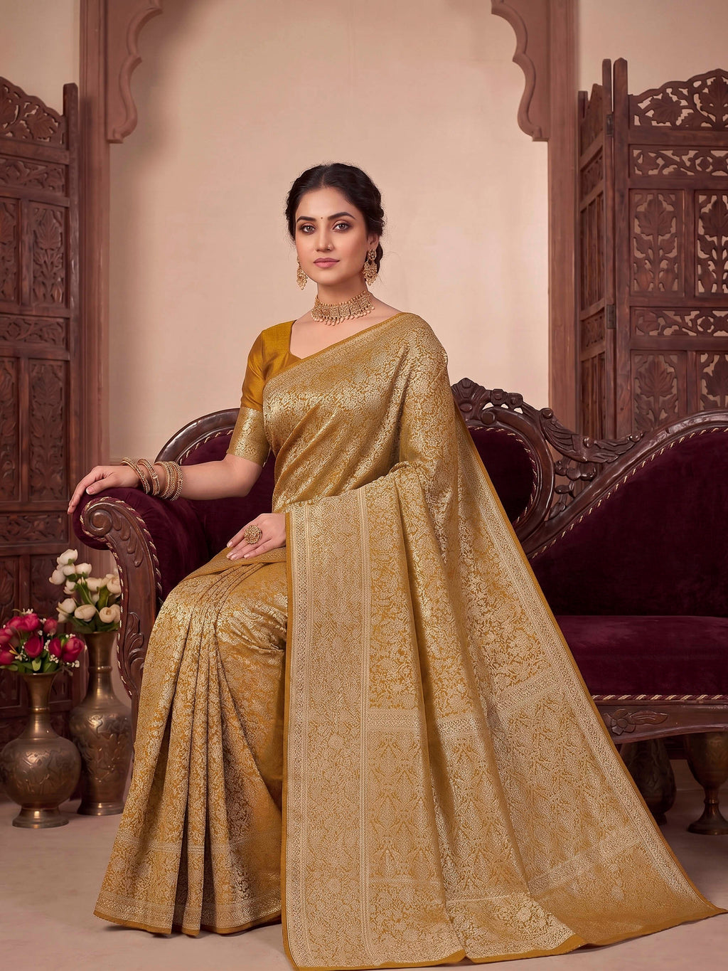 Mustard Woven Design Art Silk Kanjivaram Saree