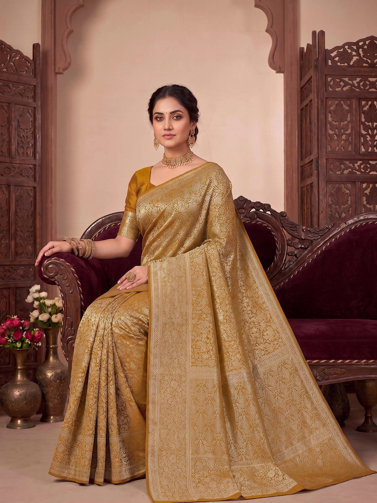 Mustard Woven Design Art Silk Kanjivaram Saree