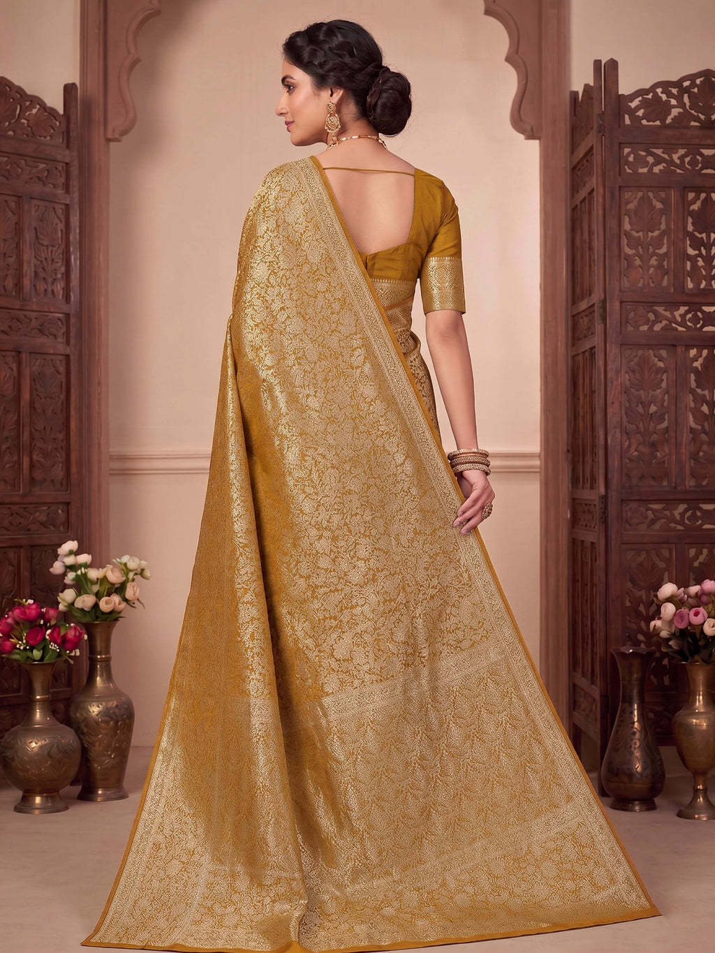 Mustard Woven Design Art Silk Kanjivaram Saree