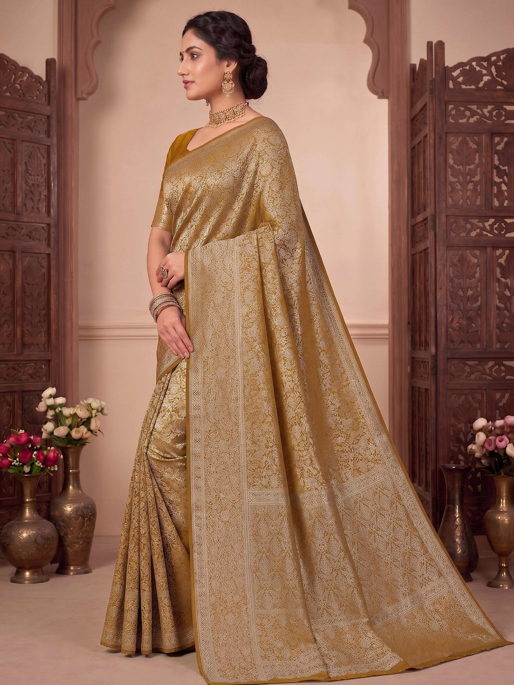 Mustard Woven Design Art Silk Kanjivaram Saree