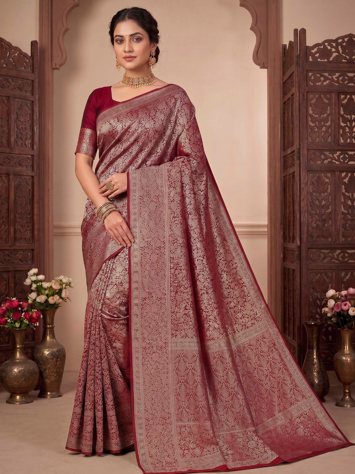 Red Woven Design Art Silk Kanjivaram Saree
