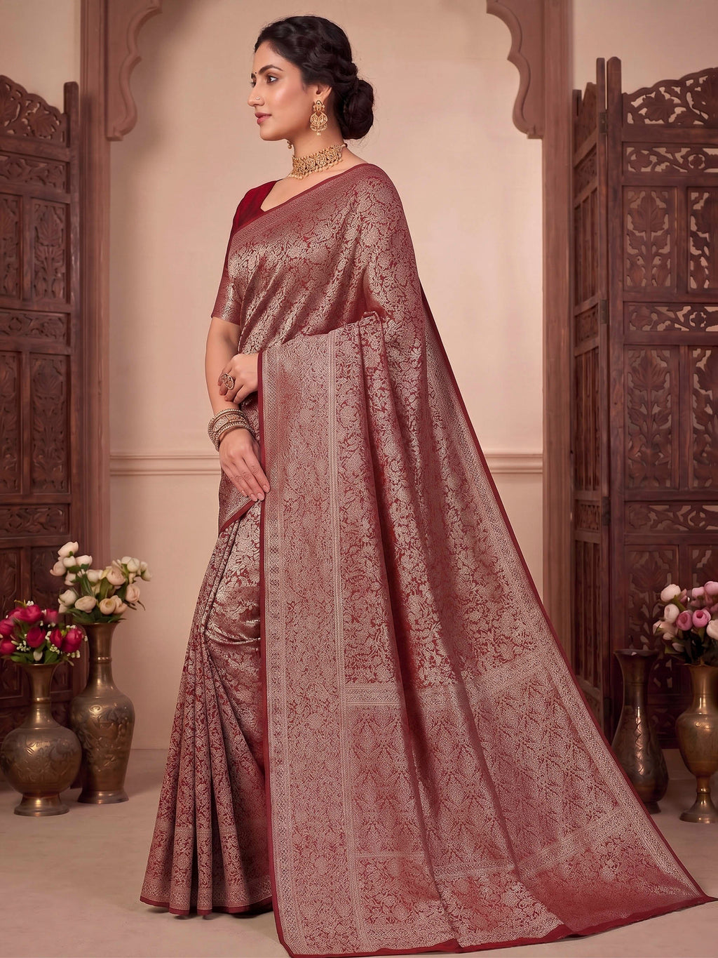 Red Woven Design Art Silk Kanjivaram Saree