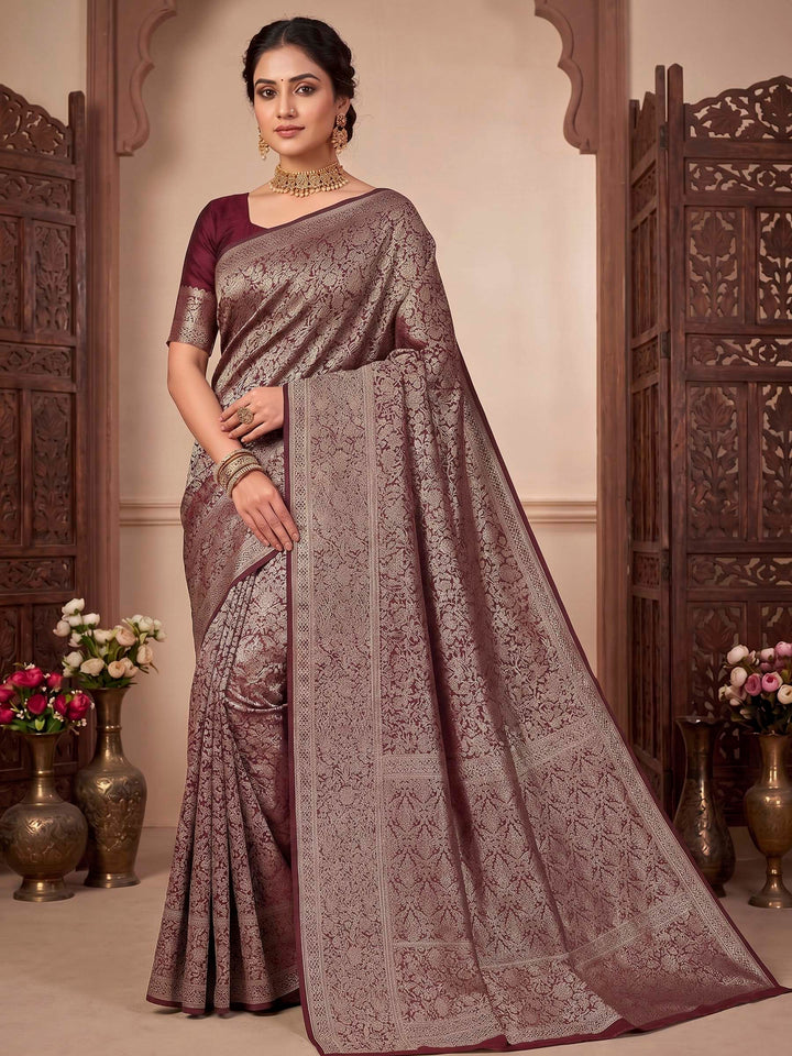 Wine Woven Design Art Silk Kanjivaram Saree