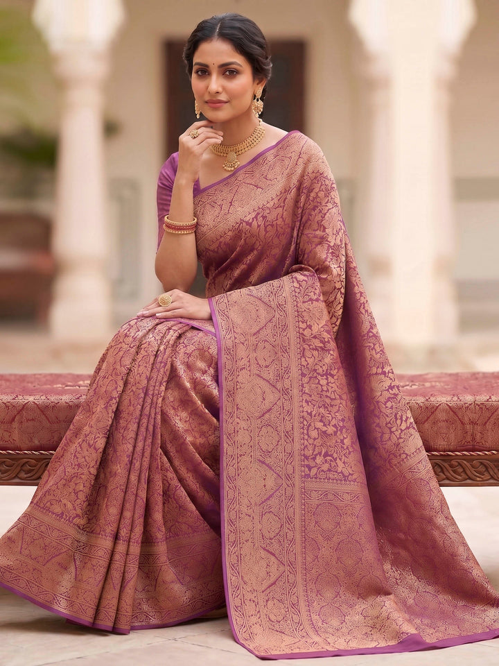 Lavender Woven Design Art Silk Kanjivaram Saree