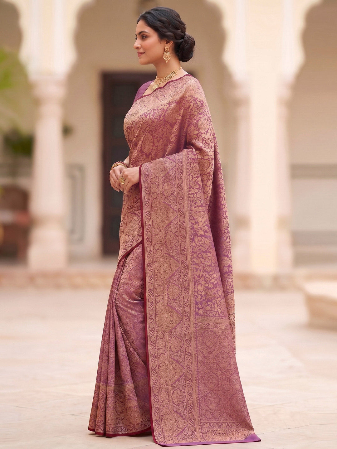 Lavender Woven Design Art Silk Kanjivaram Saree