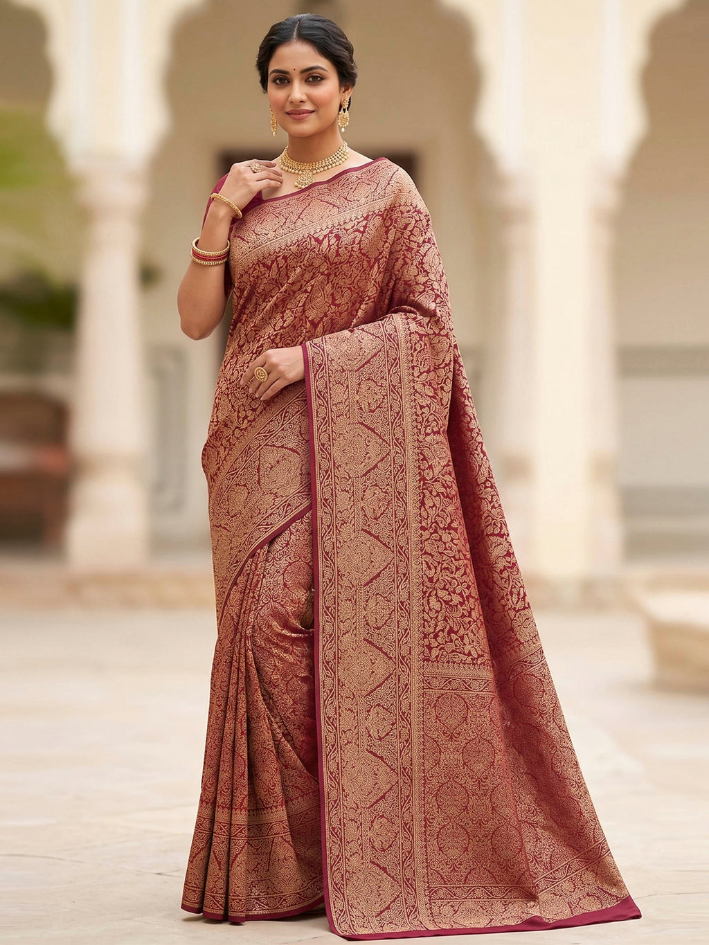 Maroon Woven Design Art Silk Kanjivaram Saree