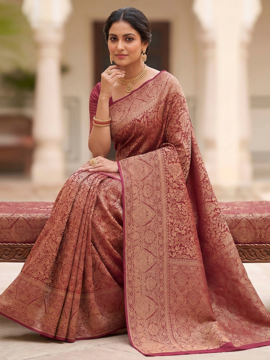 Maroon Woven Design Art Silk Kanjivaram Saree