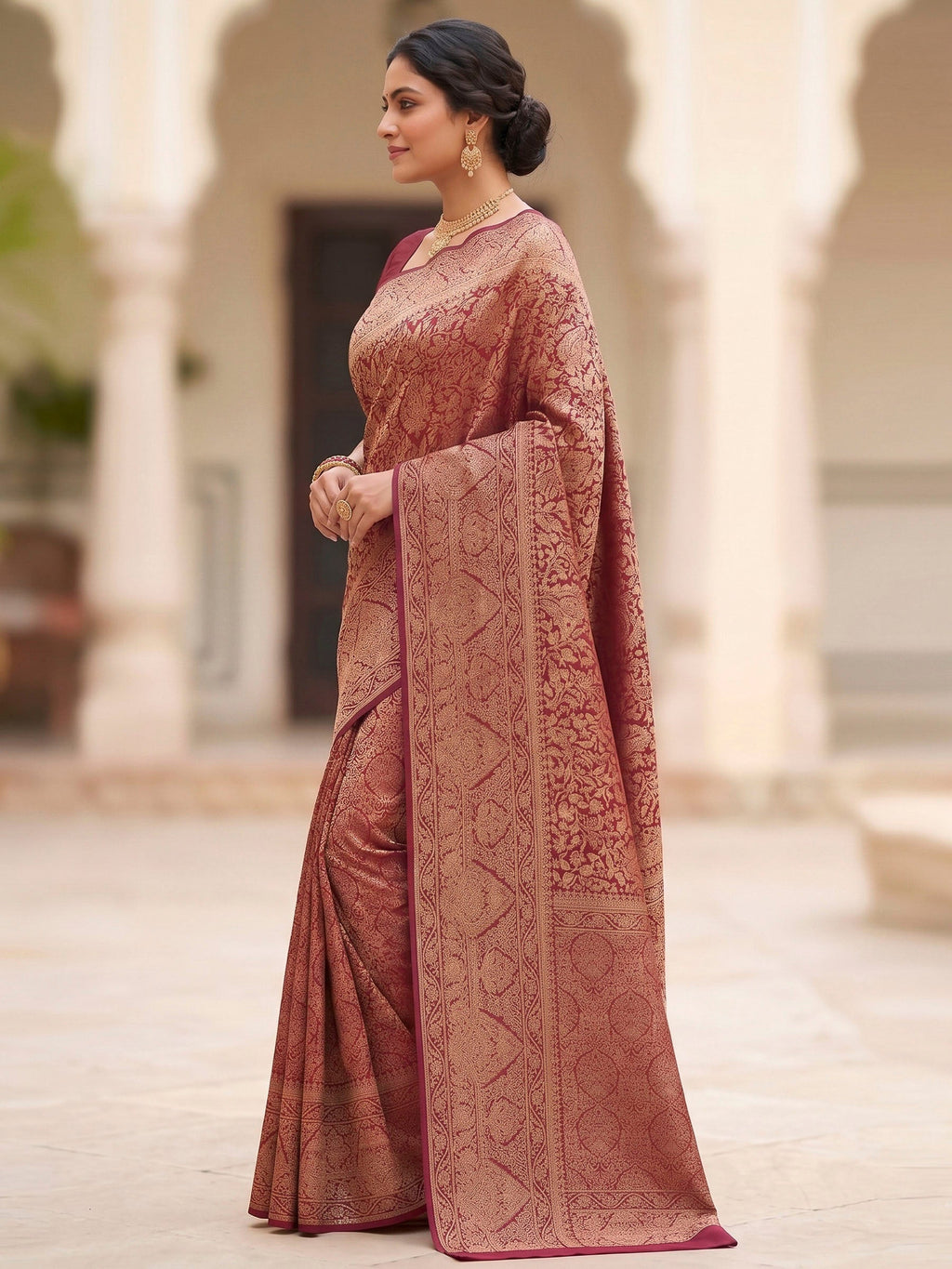 Maroon Woven Design Art Silk Kanjivaram Saree