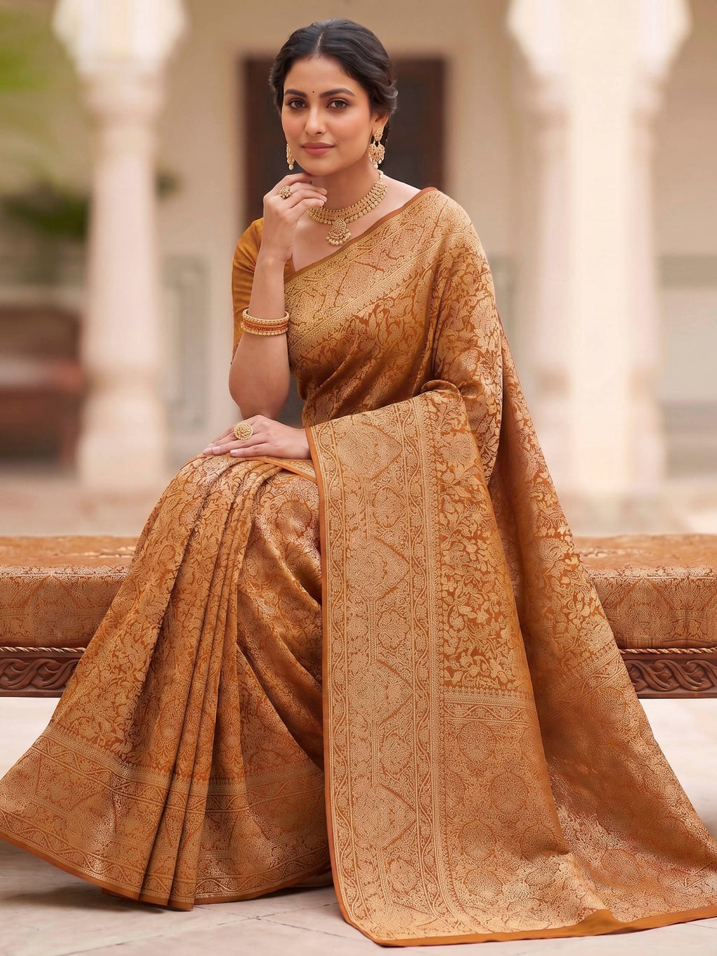 Mustard Woven Design Art Silk Kanjivaram Saree
