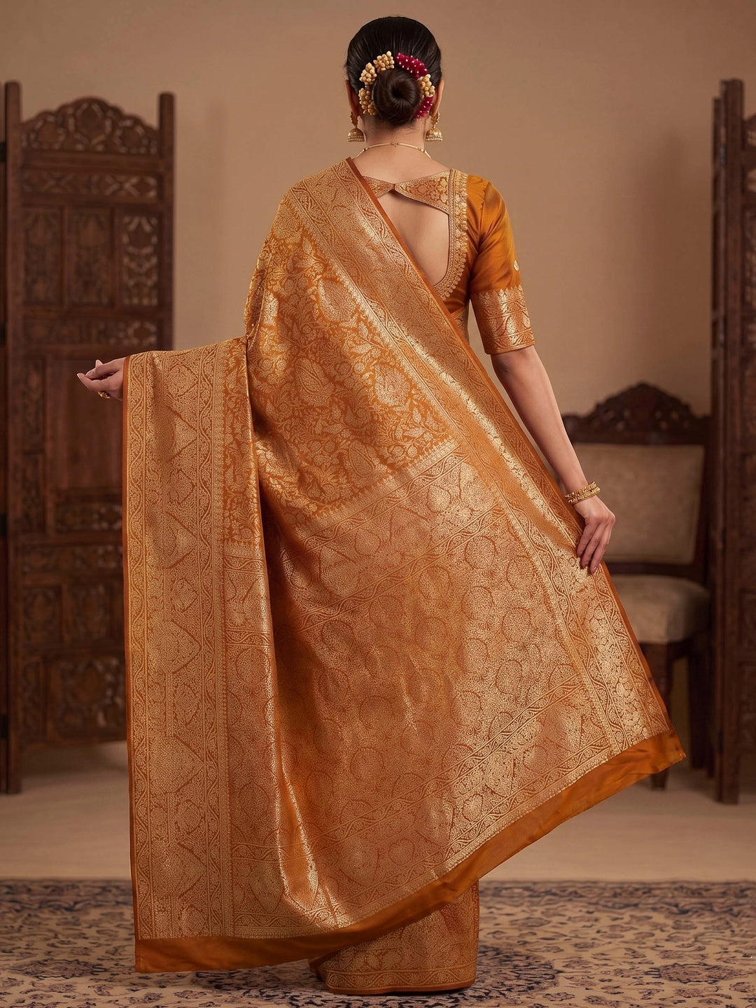 Mustard Woven Design Art Silk Kanjivaram Saree