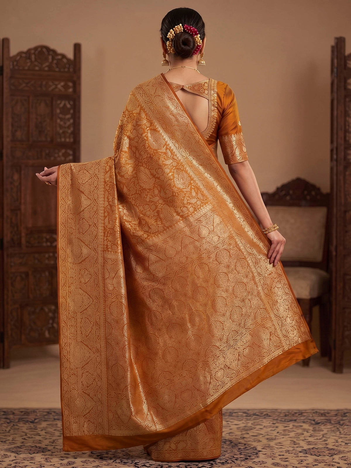 Mustard Woven Design Art Silk Kanjivaram Saree