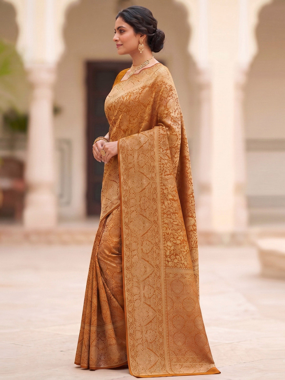 Mustard Woven Design Art Silk Kanjivaram Saree