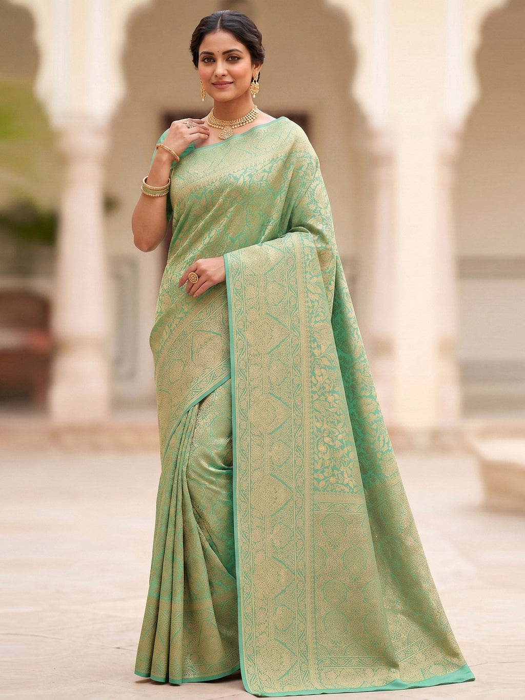 Sea Green Woven Design Art Silk Kanjivaram Saree