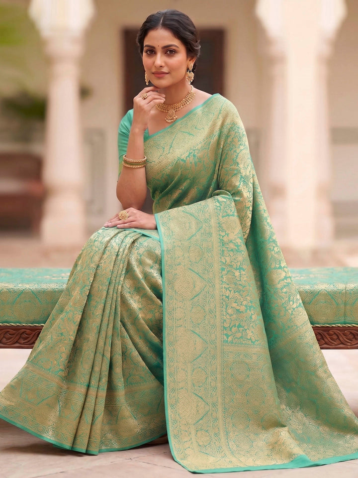 Sea Green Woven Design Art Silk Kanjivaram Saree
