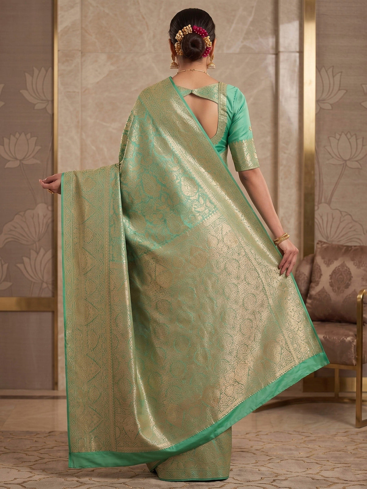 Sea Green Woven Design Art Silk Kanjivaram Saree