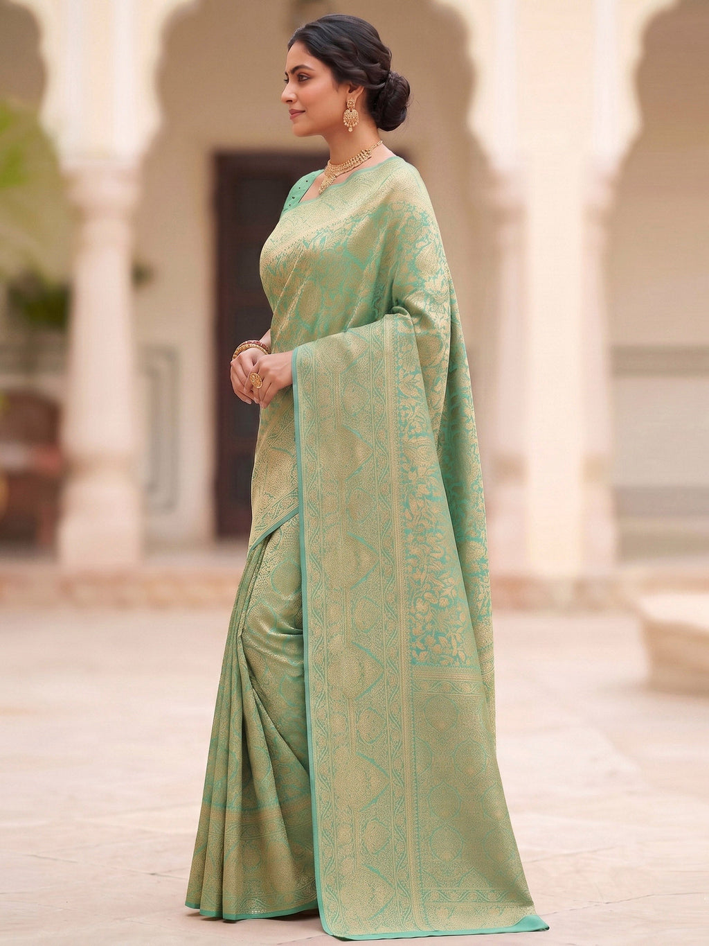 Sea Green Woven Design Art Silk Kanjivaram Saree