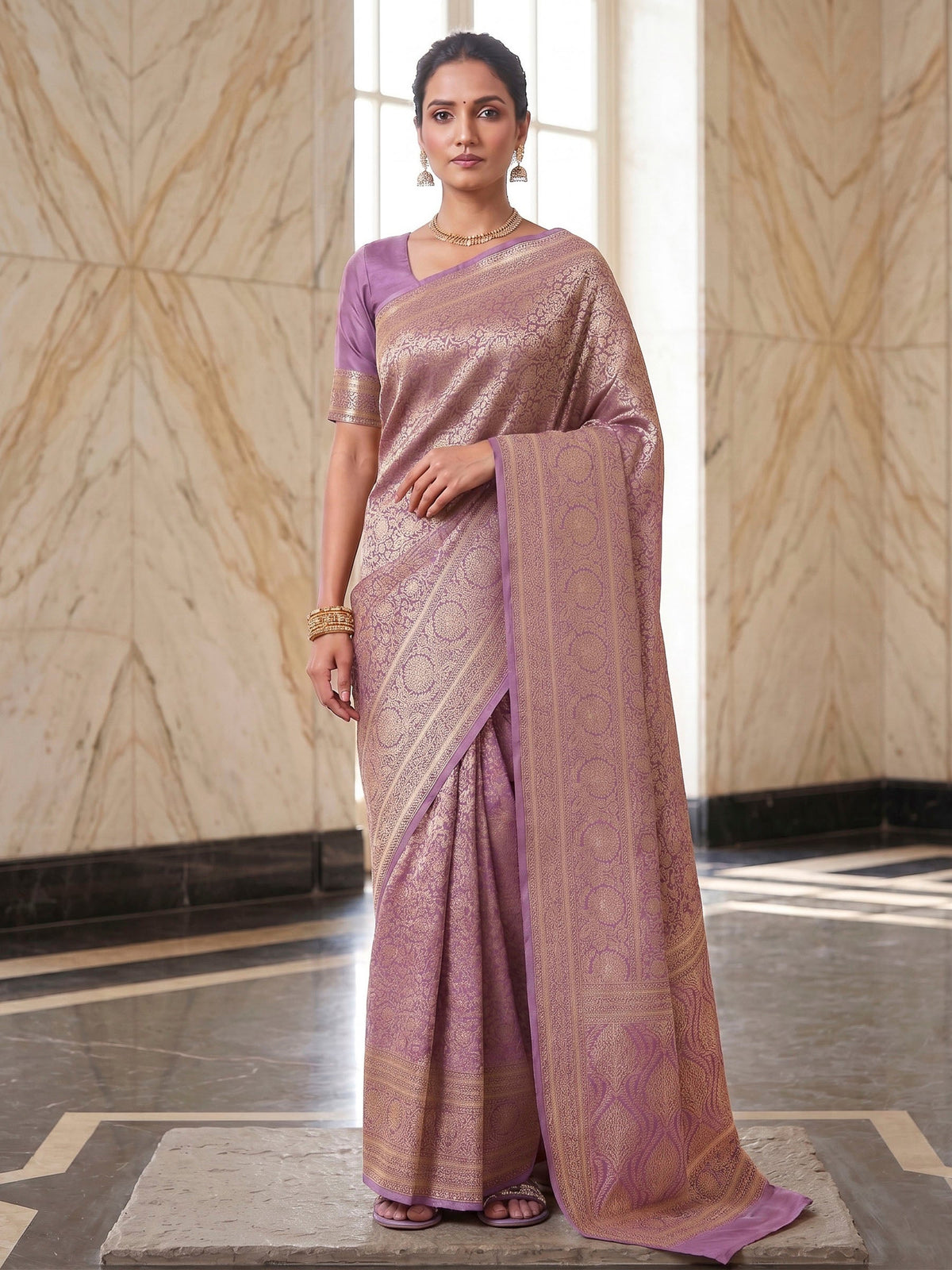 Lavender Woven Design Art Silk Kanjivaram Saree