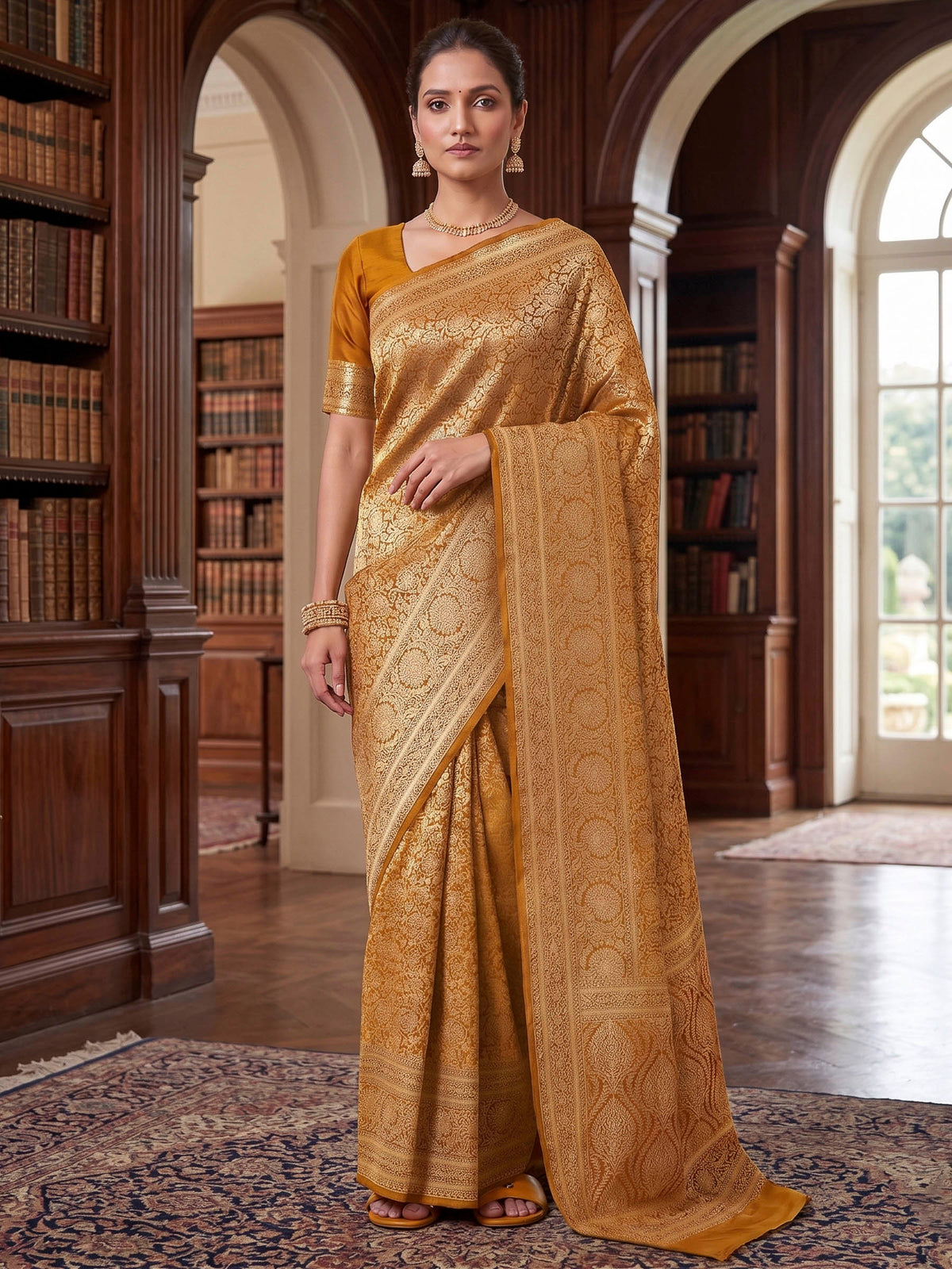 Mustard Woven Design Art Silk Kanjivaram Saree
