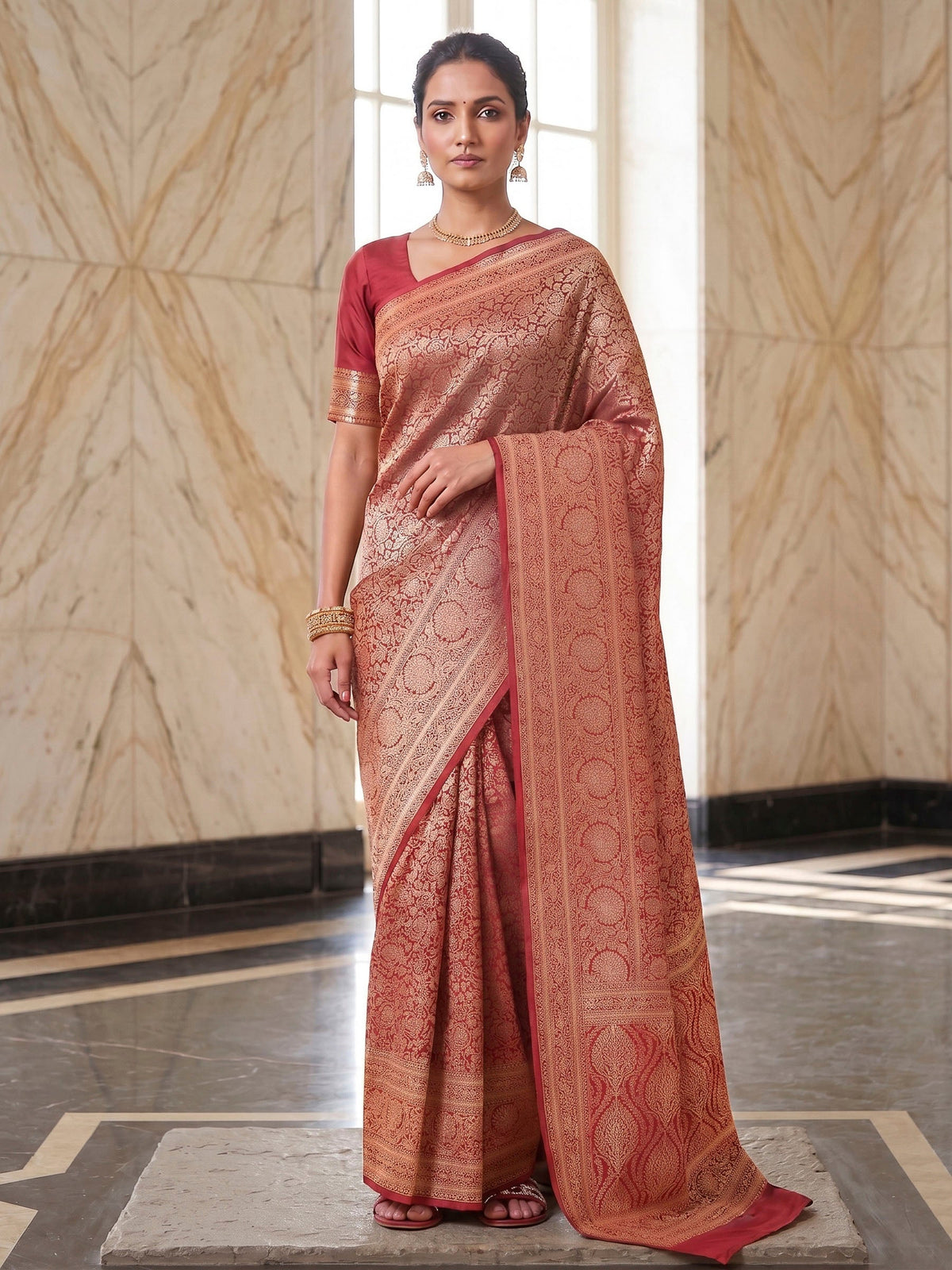 Red Woven Design Art Silk Kanjivaram Saree
