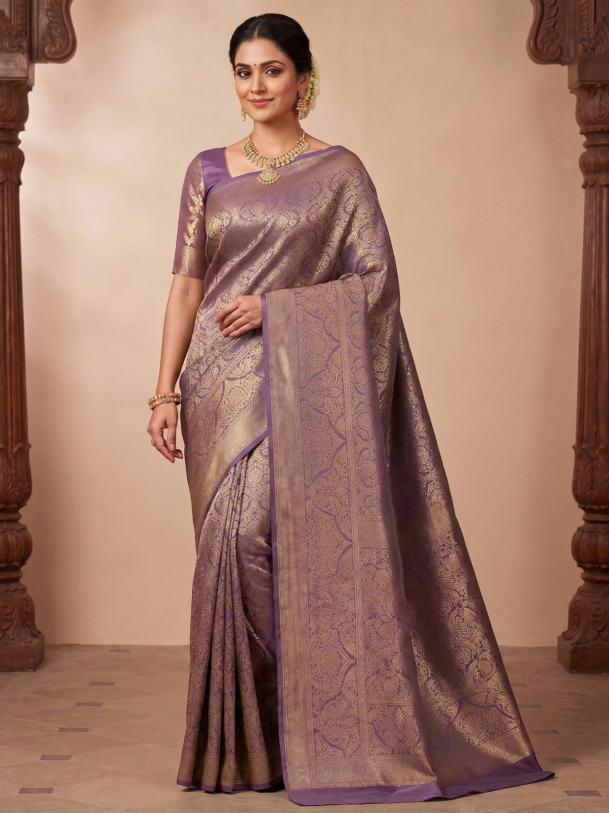 Lavender Woven Design Art Silk Kanjivaram Saree