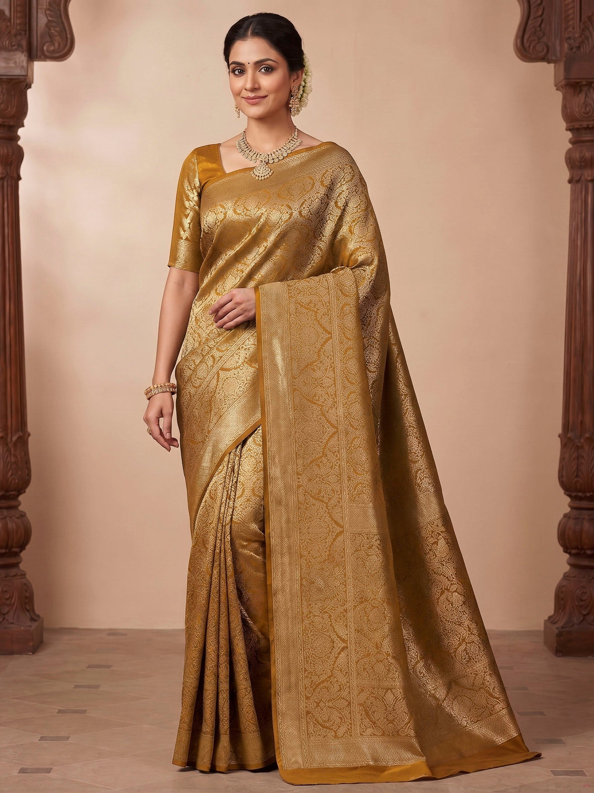 Yellow Woven Design Art Silk Kanjivaram Saree