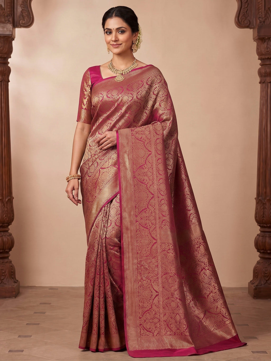 Pink Woven Design Art Silk Kanjivaram Saree
