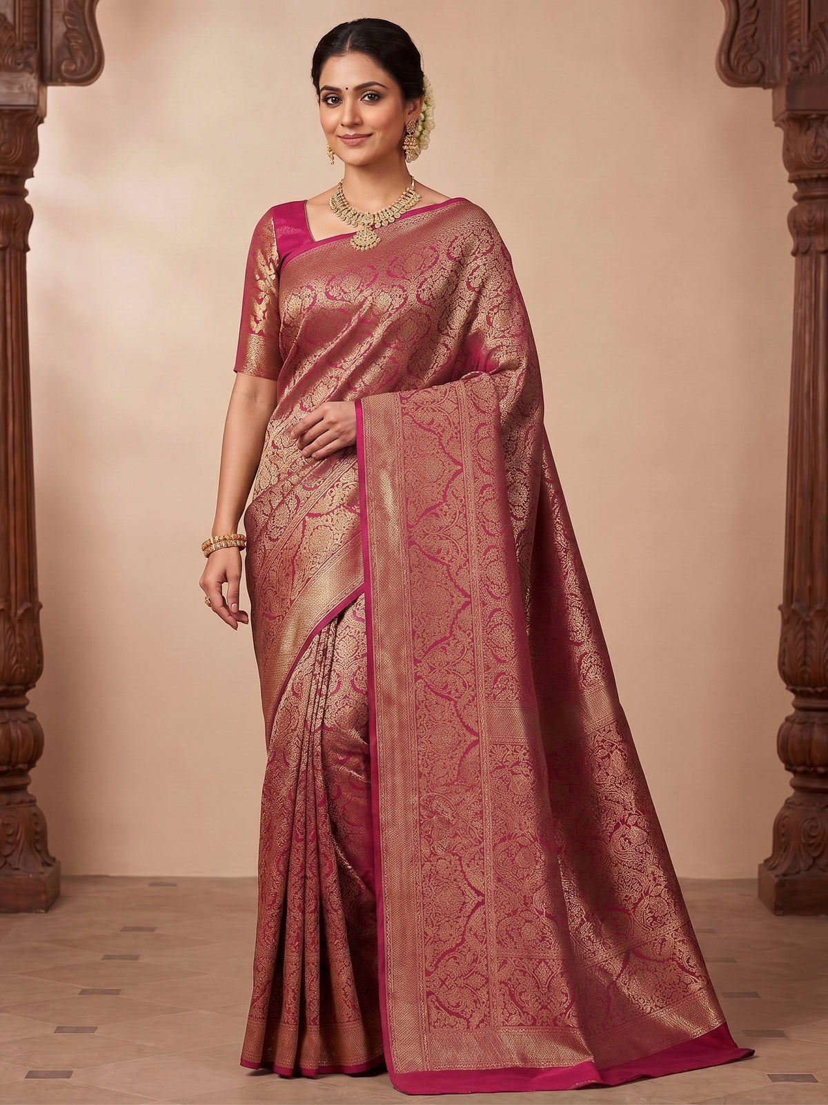 Pink Woven Design Art Silk Kanjivaram Saree