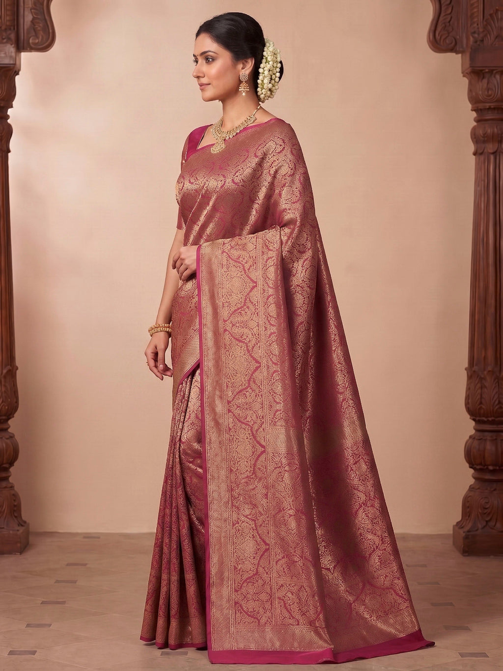 Pink Woven Design Art Silk Kanjivaram Saree