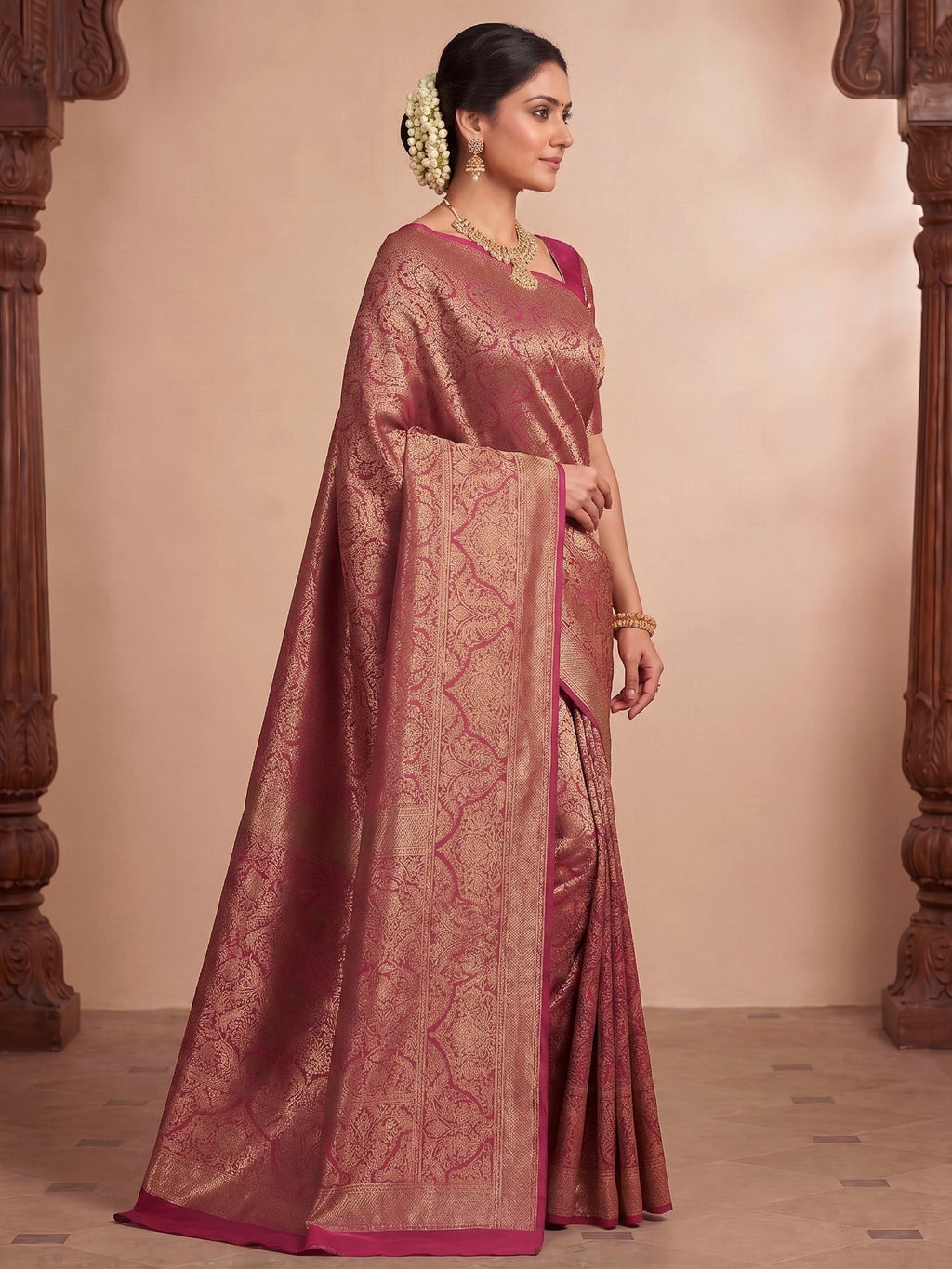 Pink Woven Design Art Silk Kanjivaram Saree