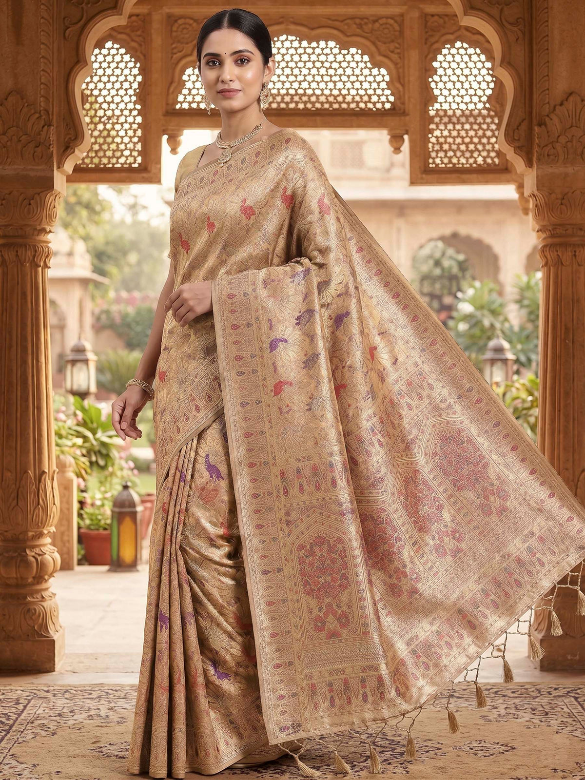 Beige Woven Design Art Silk Kanjivaram Saree