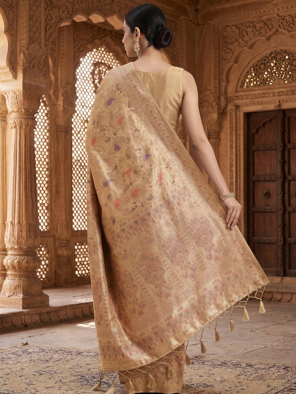 Beige Woven Design Art Silk Kanjivaram Saree